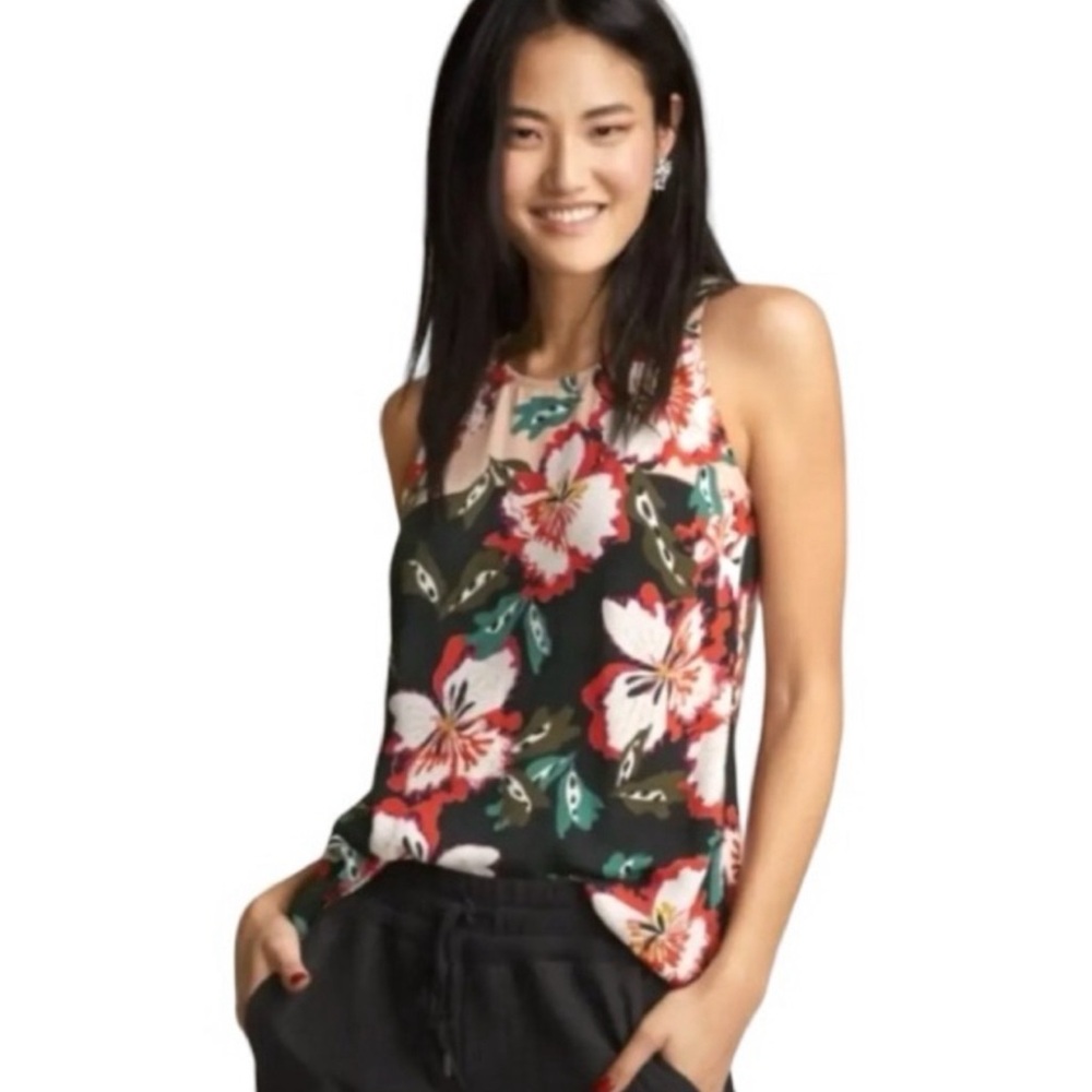 Cabi Hyacinth Hibiscus Floral Print Sleeveless Blouse Style #5542 Size Medium